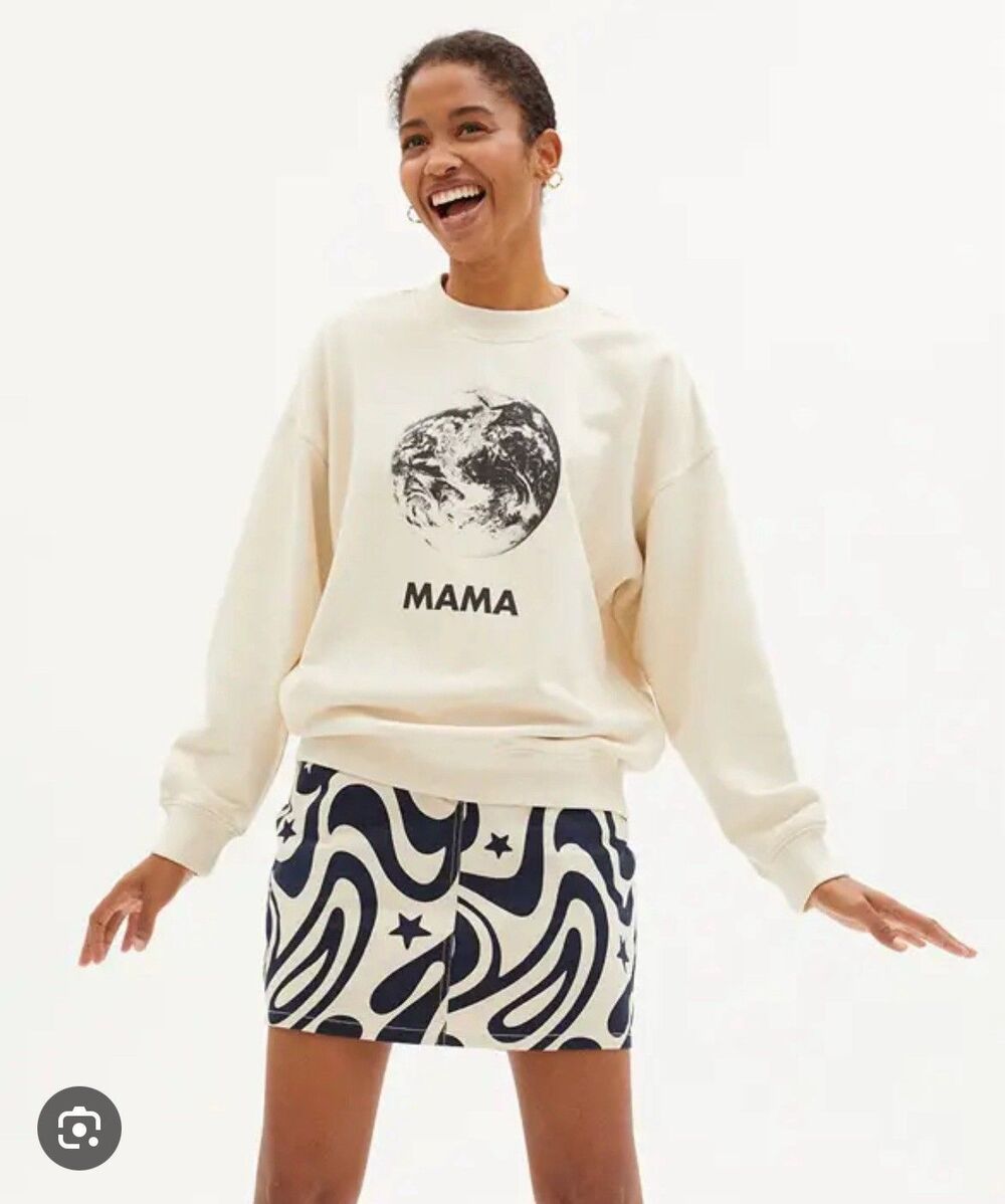 THINKING MU Sweatshirt “MAMA” Crewneck Long Sleeve Cream Sz Large L